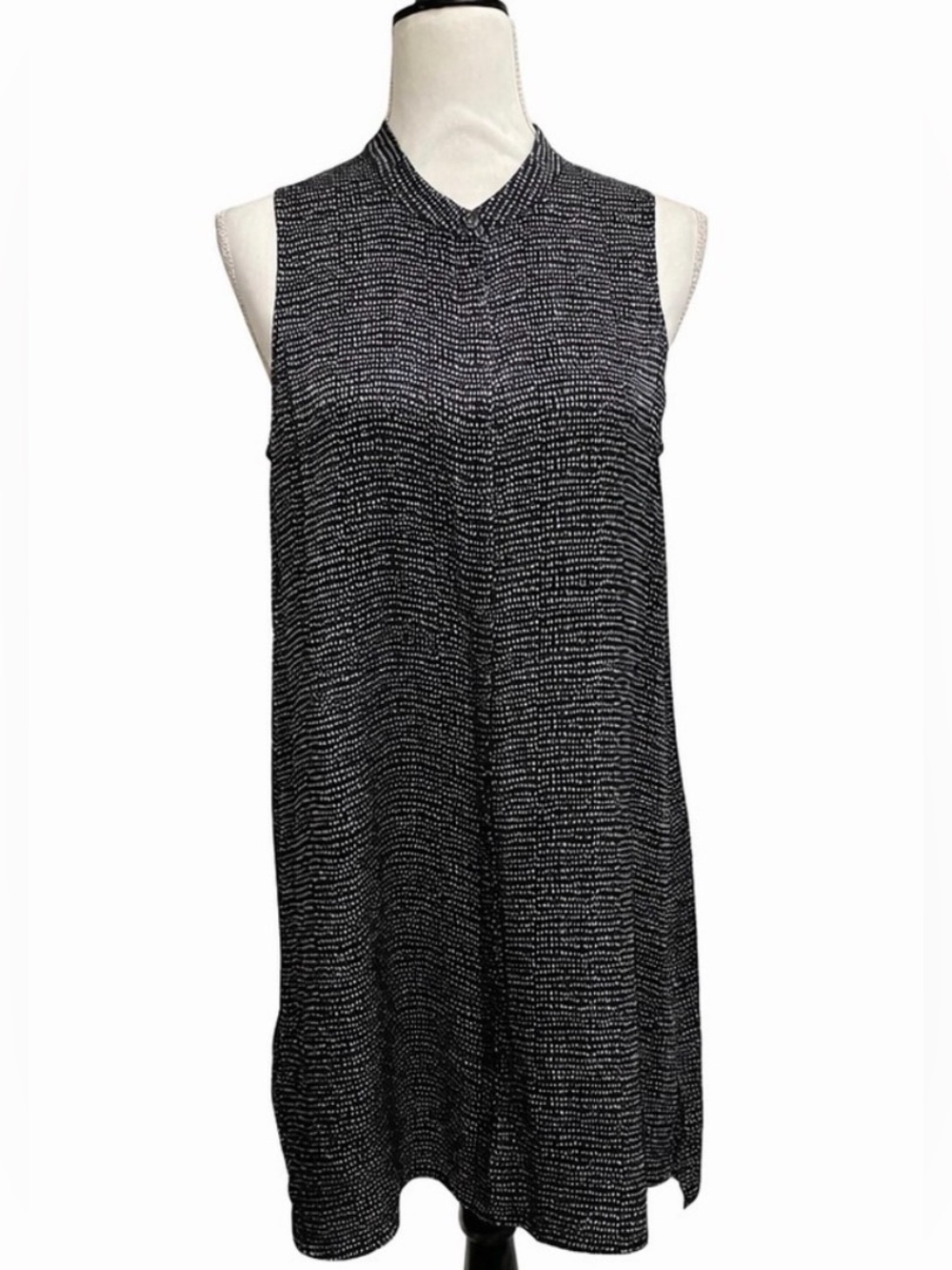 Eileen Fisher Ink Blot Silk Mandarin Collar Tunic Top Small